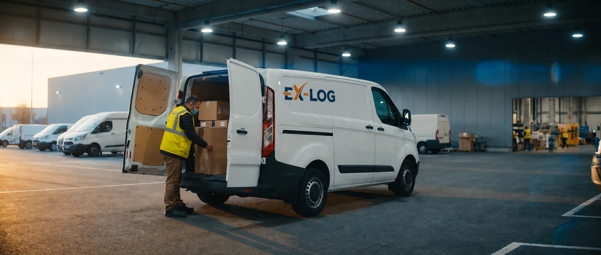 Ein Ex-Log-Transporter wird in einer Logistikhalle beladen